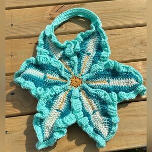 Teal and light blue crochet lily bag🩵